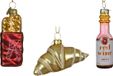 Decoris Kersthangers Frans thema - 3x - glas - stokbrood, croissant, rode wijn -ornamenten