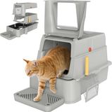 PawHut Kattenbak - Roestvrij staal, ABS - 63x43x43cm - Lichtgrijs