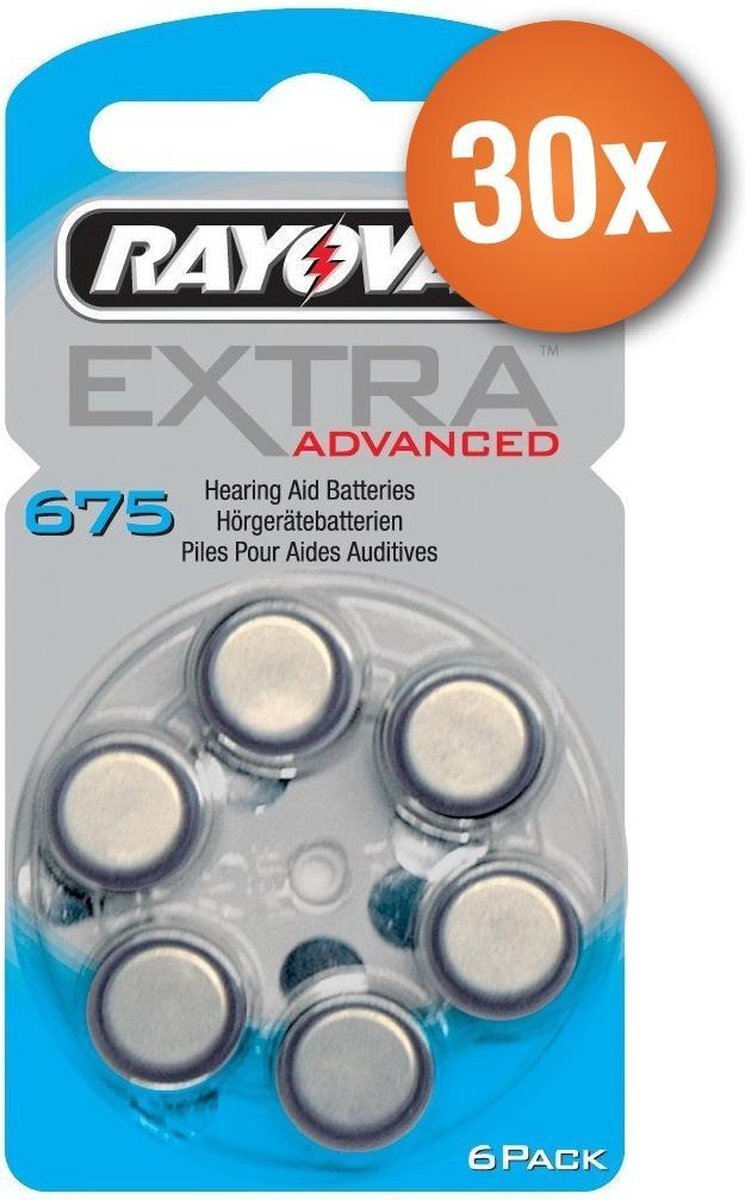 Rayovac Voordeelpak gehoorapparaat batterijen - Type 675 (blauw) - 30 x 6 stuks + gratis batterijtester