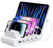 Musthavz Station de recharge 150W — Chargeur familial pour 5 appareils — USB-C PD & Quick Charge — Blanc