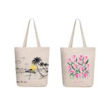 Ecoright boodschappentas, katoenen stoffen tas, bedrukt met rits, robuuste draagtas met handvat, stoffen tas voor dames, gebruiksgemak, Sea La Vie Beach-bloom, Eén maat, Utility