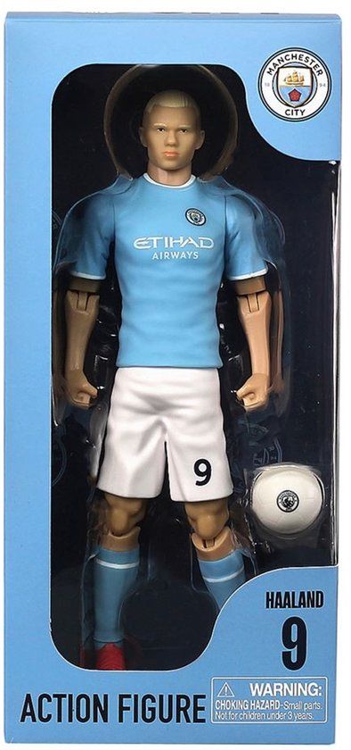 Megableu - HAALAND Voetbalfiguur – 20 cm – groot realistisch en beweegbaar voetbalfiguur – officiële licentie – 10 gewrichtspunten – voetbalspeelgoed Manchester – cadeau-idee Haaland fans