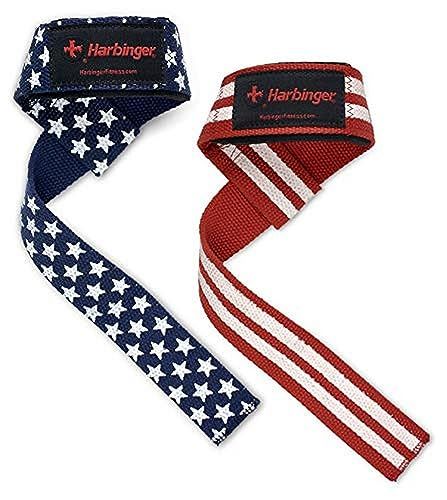 Harbinger Padded Cotton Lifting Straps with NeoTek Padded Wrist (Pair), Flag