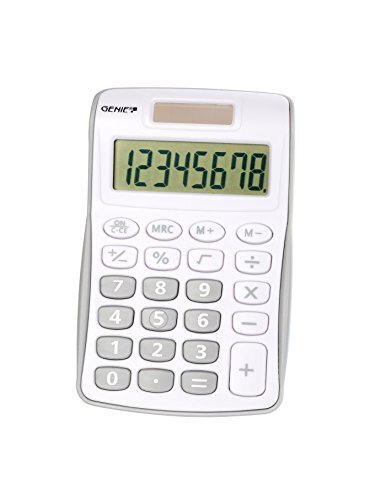 Genie 120 S 8-cijferige rekenmachine (dual power (zonne-energie en batterij), compact design) grijs