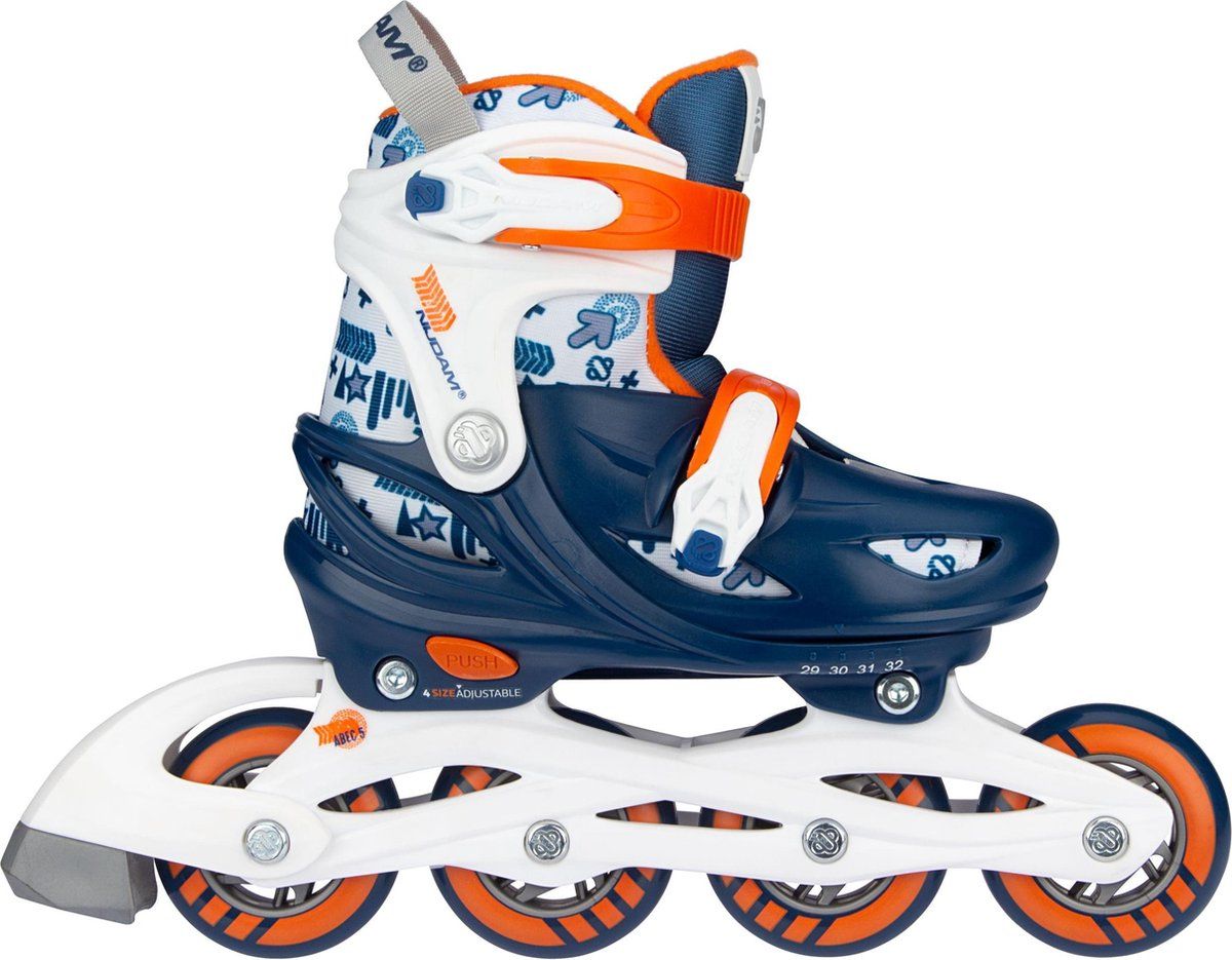 Nijdam Inline Skates Verstelbaar - Traffic Racer - Marine/Oranje/Wit/Zilvergrijs - 29-32