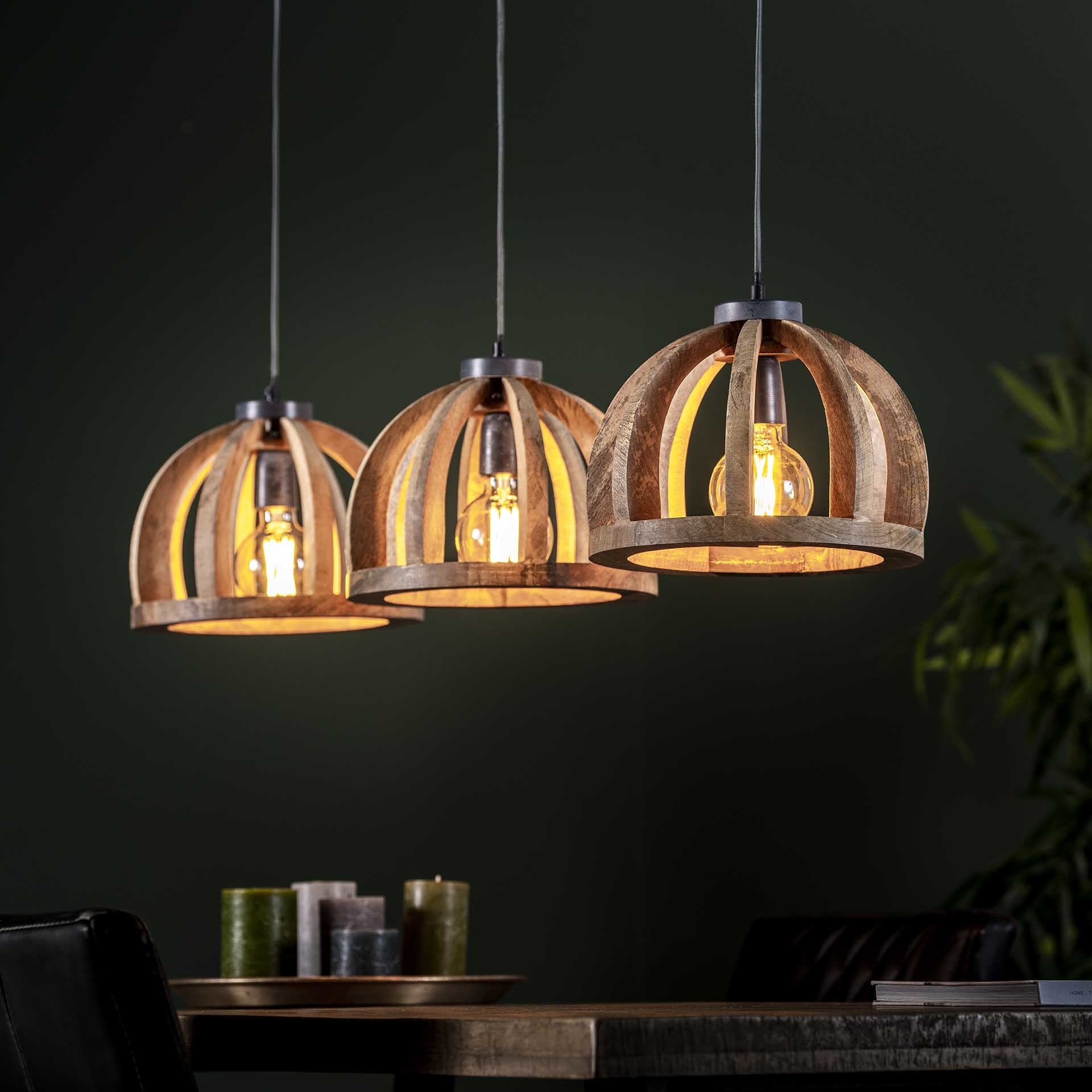 Gister&Vandaag Hanglamp Gijs 3x Ã˜30 gebogen houten spijlen