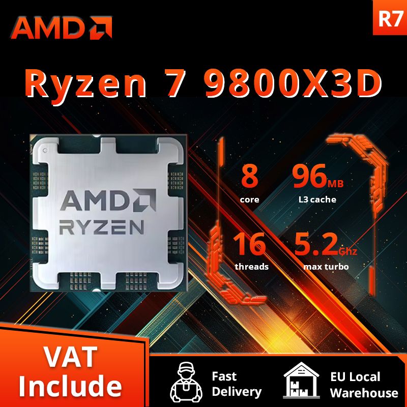 AMD Ryzen 7 9800X3D Gaming CPU R7 9800X3D 5.2GHz 8-Core 16-Draad 104M Game Cache Socket AM5 zonder Pakket voor PC Gamer