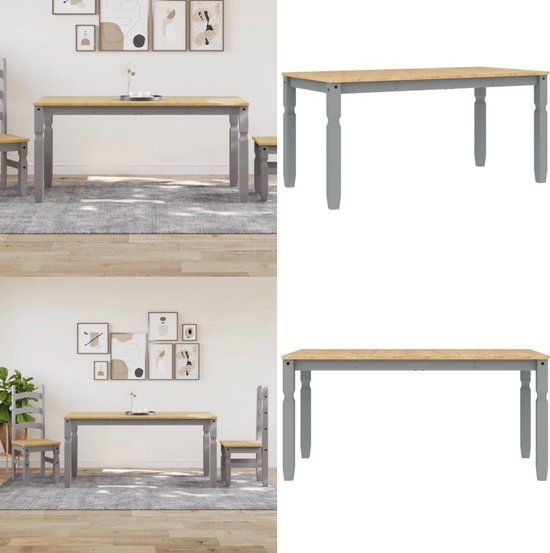 vidaXL Eettafel Corona 160x80x75 cm massief grenenhout grijs