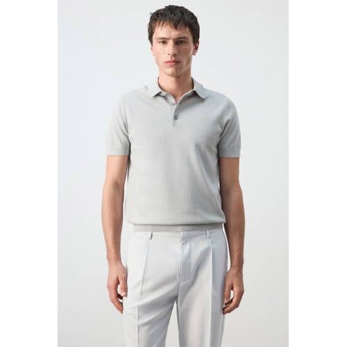 Mango Man slim polo fijn gebreid grijs