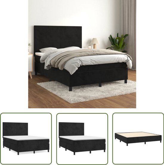 vidaXL Boxspring met matras fluweel zwart 140x200 cm