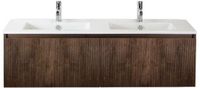 BES LED Frozen 3D Badmeubelset 140 cm - Greeplijst in Kleur - Dark Oak - Keramische Wastafel Wit 2 Kraangaten