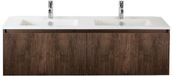 BES LED Frozen 3D Badmeubelset 140 cm - Greeplijst in Kleur - Dark Oak - Keramische Wastafel Wit 2 Kraangaten