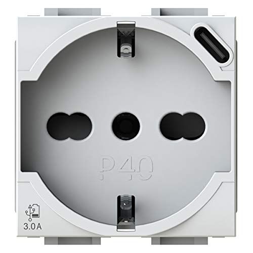 4Box P40 USB3.0 Schuko-stopcontact type P40 met geïntegreerde 3 ampère USB-voeding type C compatibel met Bticino LivingLight wit