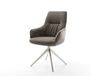 DELIFE Eetkamerstoel Zelia-Flex met armleuning kruisframe breed roestvrij staal zachte stof met structuur taupe 360° draaibaar rocker-functie pocketveer kern
