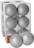 Gerimport Boules de Noël 12x - argent - paillettes plastique - 4 cm - festif élégant - facile à suspendre