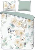 Descanso dekbedovertrek bloemen en vlinders - 2 persoons 200x200/220 cm - Wit - 100% Katoen satijn