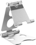 ACROPAQ Telefoonhouder bureau – Verstelbare telefoonstandaard met opbergtas – Aluminium houder voor smartphone & tablet – Zilvergrijs