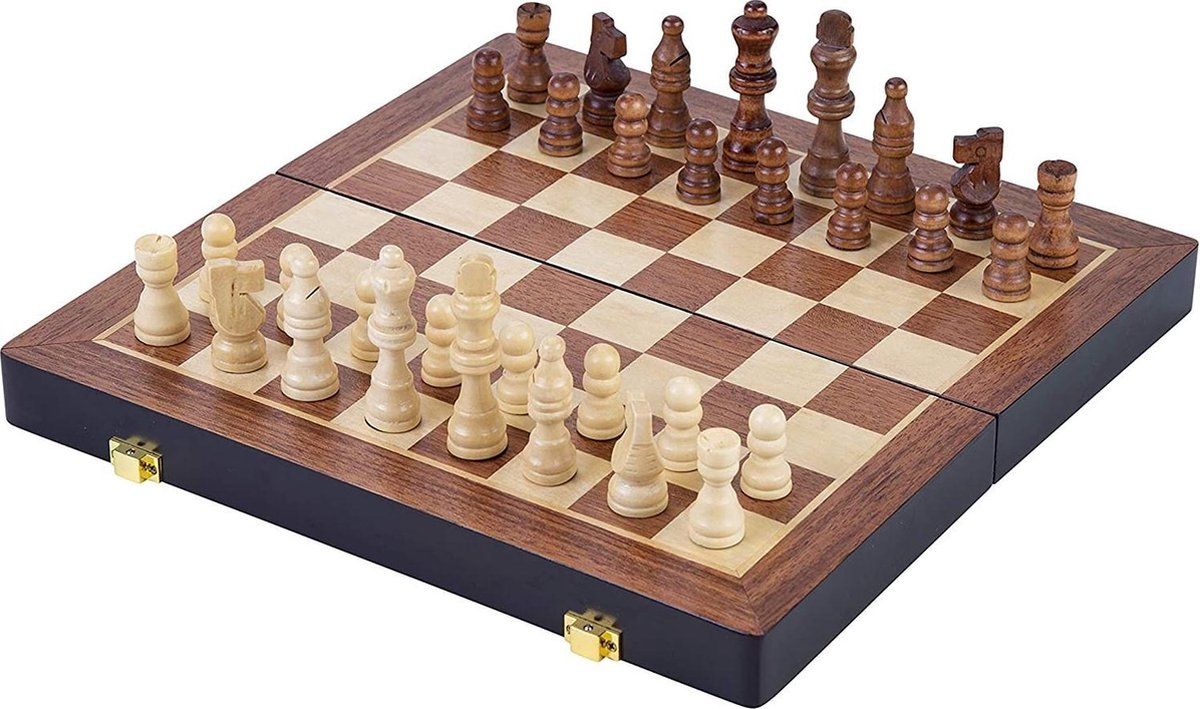 Engelhart Schaakspel Inklapbaar 38,5 Cm Hout Bruin/wit 33-delig