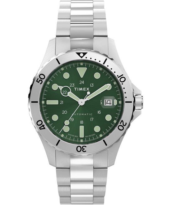 Timex Navi TW2Y15200 Horloge - Staal - Zilverkleurig - Groene Wijzerplaat - Ø 41 mm