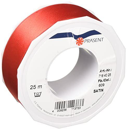Präsent Cadeaulint, Polyester, Rood, 25 m Rol 40 mm