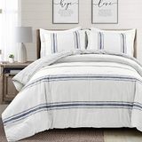 Lush Decor Omkeerbare katoenen dekbedset, Farmhouse Stripe, 3-delige set, kingsize, marineblauw