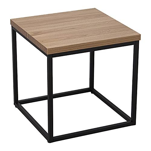 DRW Hoektafel - Hout en metalen poten - Naturel en zwart - 50 x 50 x 50 cm