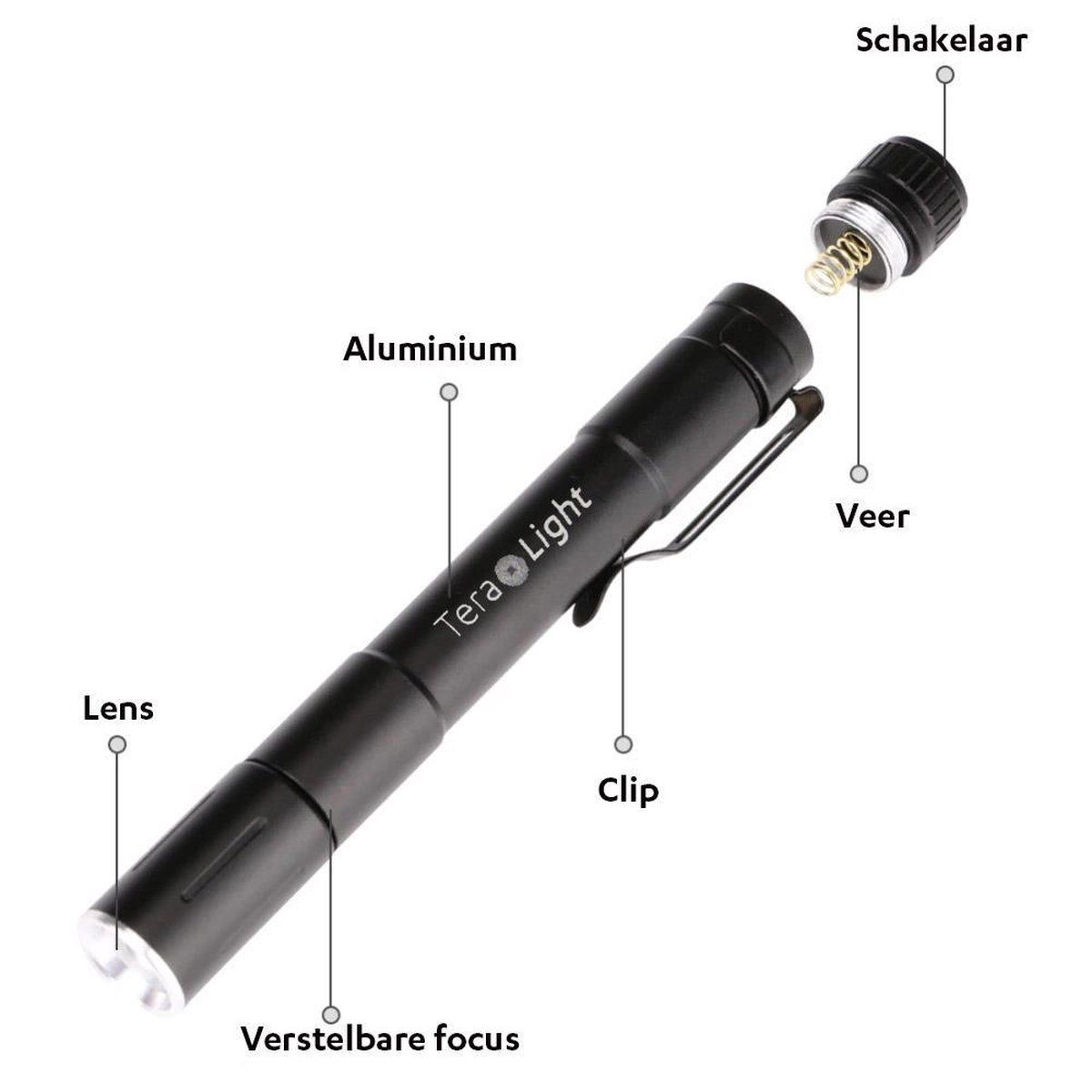 Meashop TeraLight LED zaklamp - Zwart - Aluminium