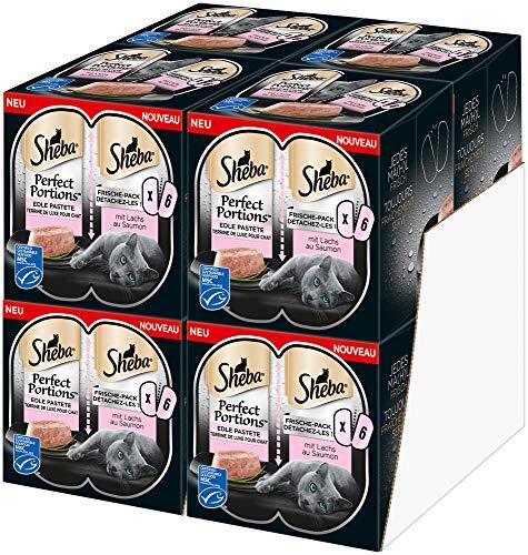 Sheba Kattenvoering, Natte Voering, Perfecte Porties, Zalm, In Praktische Vershoudverpakking, 24 Dubbele Schalen (8 x 3 x 75 g), 1800 g