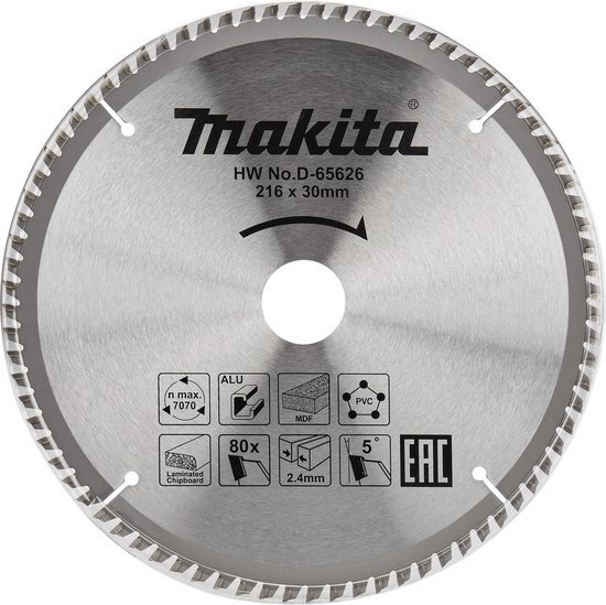 Makita Afkortzaagblad voor Multimaterial | Standaard | &#216; 216mm Asgat 30mm 80T - D-65626