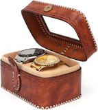 Tourbon Étui de voyage double en cuir pour montre, boîte d'affichage de bijoux, pochette à monnaie Marron OT727LE2 Cadeau d'affaires - Style rétro