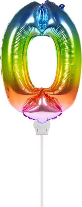 Folat Folieballon taart Mini cijfer 0 Regenboog (13cm)
