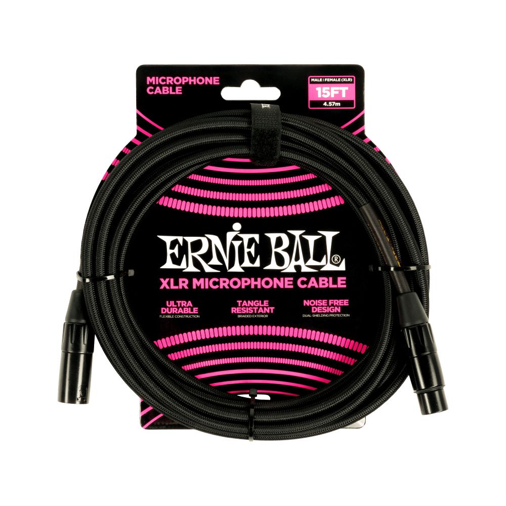 Ernie Ball 6391 - XLR Male to XLR Female Microphone Cable - 4.5m - Black