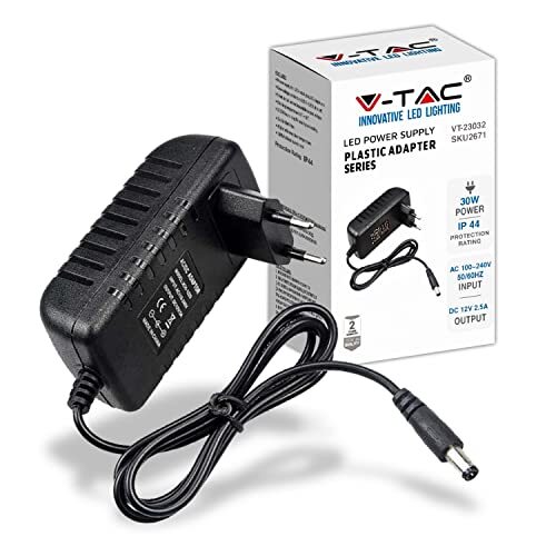 V-tac Voeding 12 V 30 W 2,5 A voor camera's, ledstrips, modem - transformator 12 V plug & play met stroomstekker huis voor schermen en elektronische apparaten - ingang AC 100-240 V 50/60 Hz