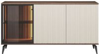 Vente-unique Dressoir 3 deuren met leds in MDF en gerookt glas - Beige en Donker Naturel - JANEYA