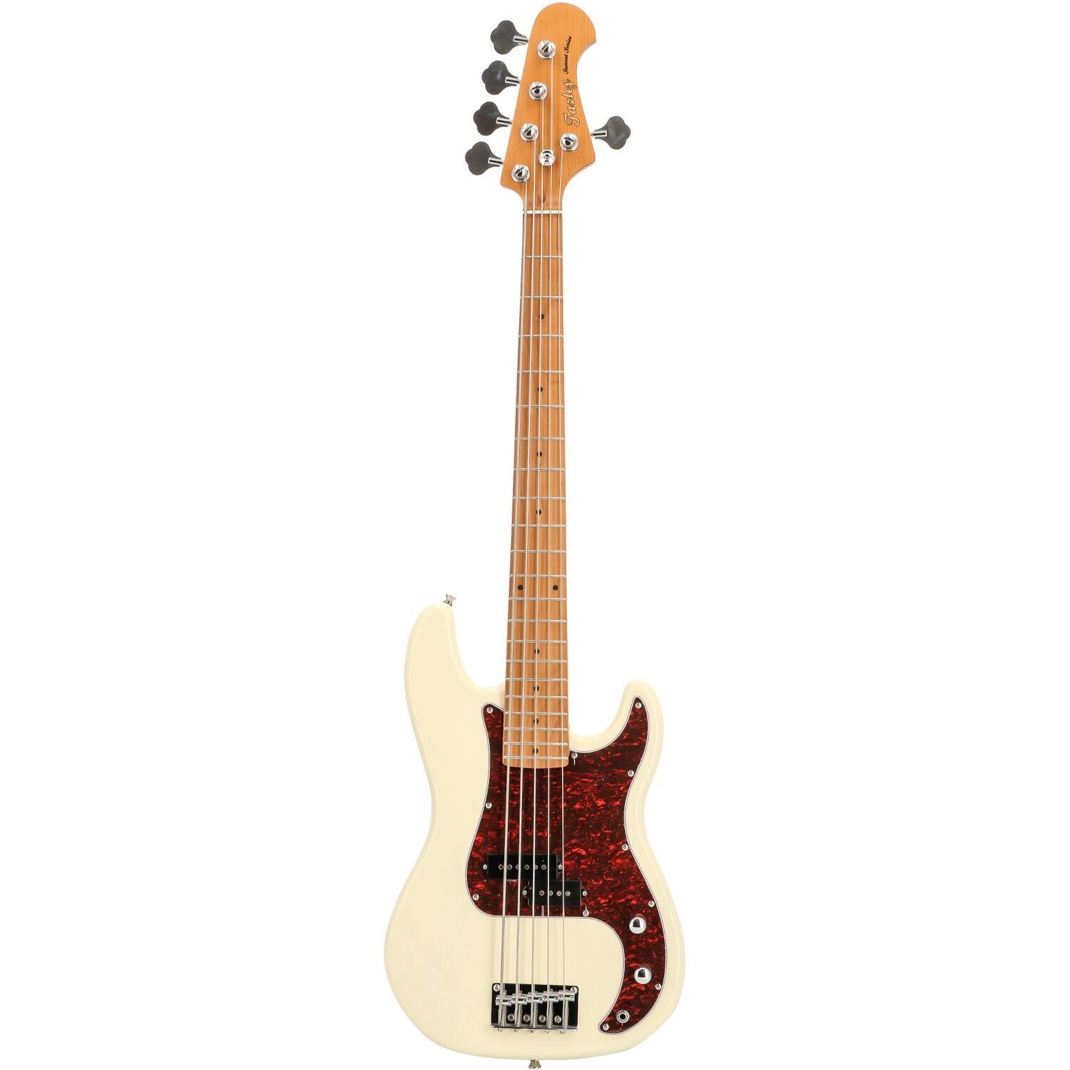 Fazley Sunset Series Piranha 5 Olympic White 5-String Electric Bass Guitar with Gig Bag