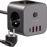 Prise de courant Type E cube 2m - Multiprise 7-en-1 pour la France/Belgique - USB C PD 20W - Noir