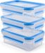 Emsa Set de boîtes de conservation 3 pièces | 3x0.55L | empilable | résistant au micro-ondes | transparent/bleu | Plastique