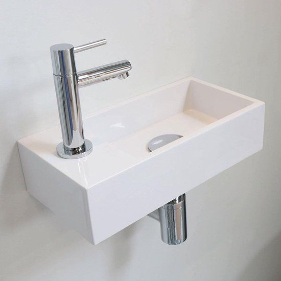 INK Versus Fontein - Polystone - Links - 36x18x9cm - Glans Wit - 1 Kraangat