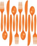 Merkloos Kunststof bestek party/bbq setje - 96x delig - oranje - herbruikbaar
