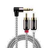 CableCreation 3,5 mm naar RCA-kabel, hoek 3,5 mm mannelijk naar 2 x RCA mannelijk, Aux stereo-audio en vergulde splitter, voor smartphones, mp3, tablets, luidsprekers, thuisbioscoop, HDTV, ca. 1 m