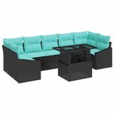 vidaXL Tuinbank Set Zwart en Blauw polyrattan