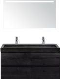 BES LED Maxx XL Badmeubelset 120 cm - Black Oak - Wastafel Lucca Enkel 2 Kraangaten met LED Spiegel