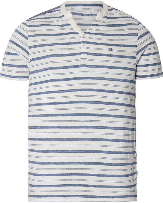 Babista heren T-shirt - 56/58 - wit - Katoen/Polyester - V-hals - Korte mouw - Gestreept - Regular Fit - Plus Size