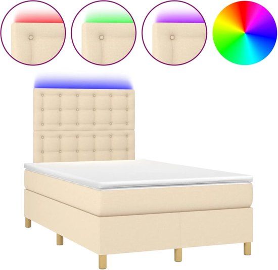 vidaXL Boxspring met matras en LED, stof, crèmekleurig, 120x200 cm