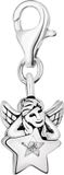 Quiges Charm Hanger 3D Engel op Ster Verzilverd Karabijnslot voor Bedelarmband QHC075