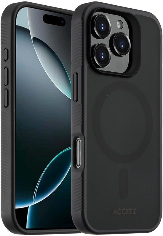 Accezz Hoesje - Geschikt voor Apple iPhone 16 Pro - Frosted Backcover geschikt voor MagSafe - Zwart