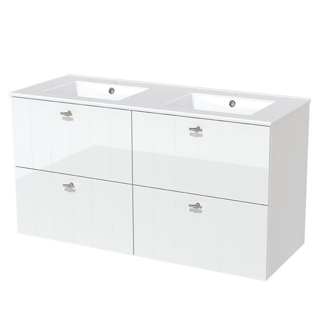 Maxaro Badkamermeubel 120cm Modulo Hoogglans Wit 4 Lades Lamel Wastafel Keramiek