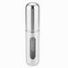Luxe zakverstuiver, zwart, aluminium behuizing, 5 ml capaciteit, 80 x 15 mm, met automatische vulautomaat en kijkvenster, navulbare parfumverstuiver (zilver-glanzend)