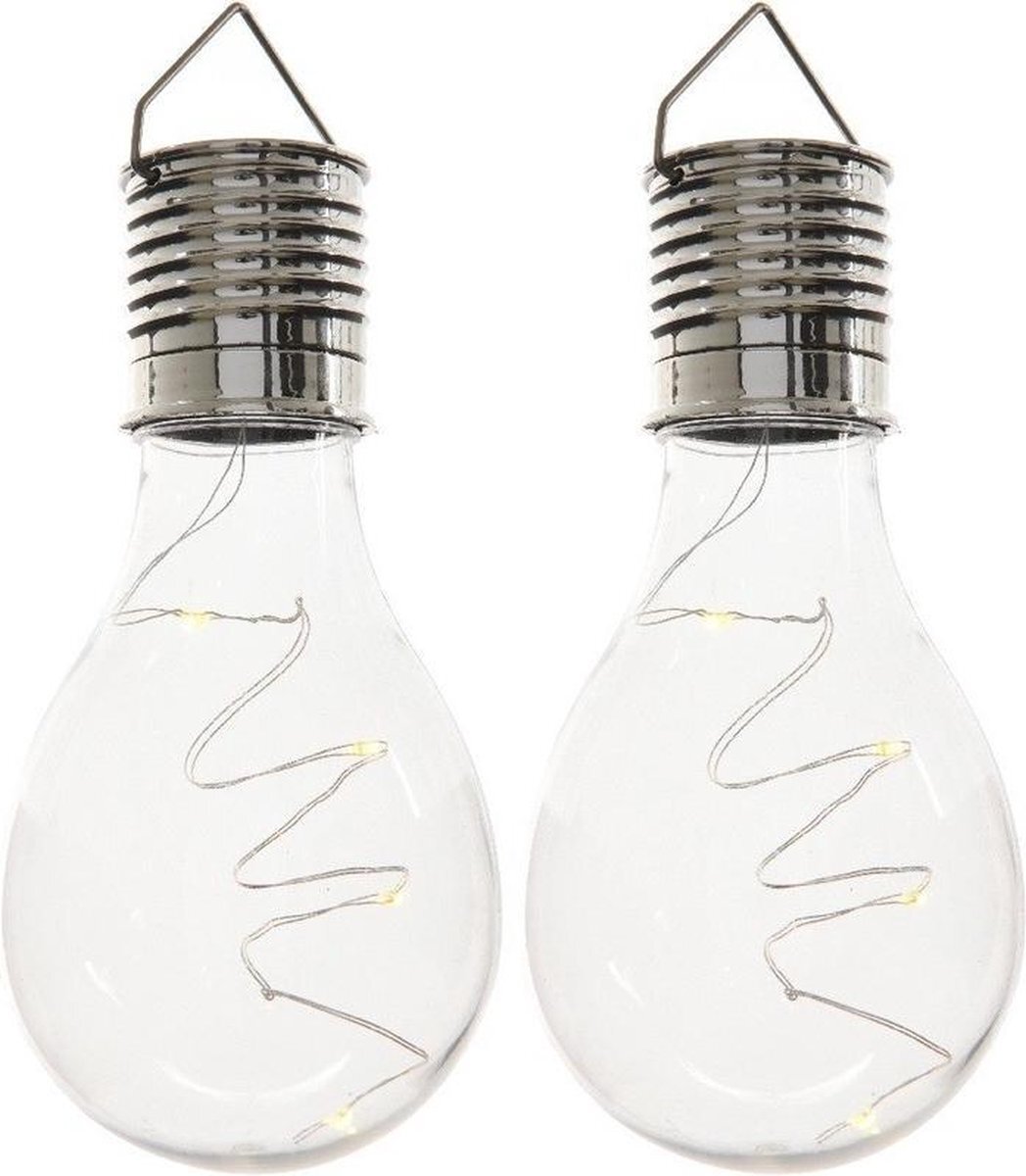 Lumineo 2x Buiten/tuin LED lampbolletjes/peertjes solar verlichting 14 cm - Tuinverlichting - Tuinlampen - Solarlampen op zonne-energie