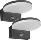 Maclean - 2 stuks Wandlamp LED buitenlamp met PIR bewegingsmelder - 15W, IP65, 1560lm, neutraal wit (4000K) - Grijs